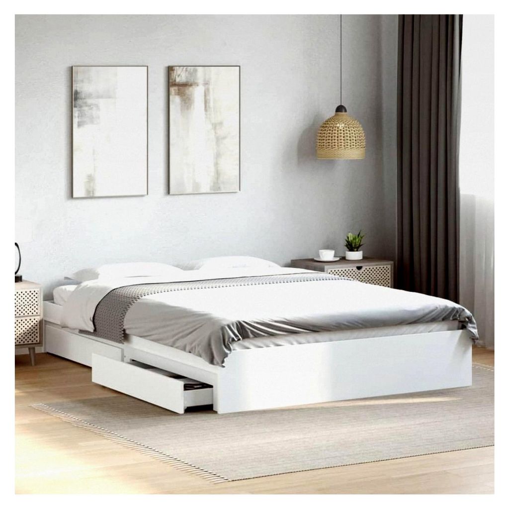 Bettgestell mit Schubladen ohne Matratze Weiß 150x200 cm King Size
