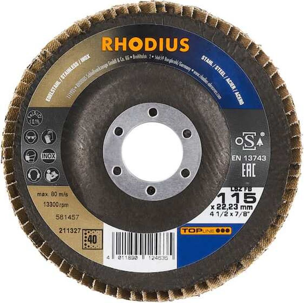 Rhodius 211328 Flap disc Diameter 115 mm Bore diameter 22.23 mm Stainless steel, Steel 1 pc(s)