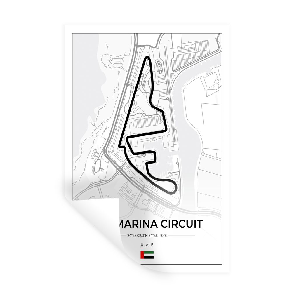 MuchoWow Wandtattoo Wandsticker Wandaufkleber Rennstrecke - Yas Marina Circuit - Rennstrecke - F1 - Abu Dhabi - Weiß 20x30 cm Selbstklebend und ...