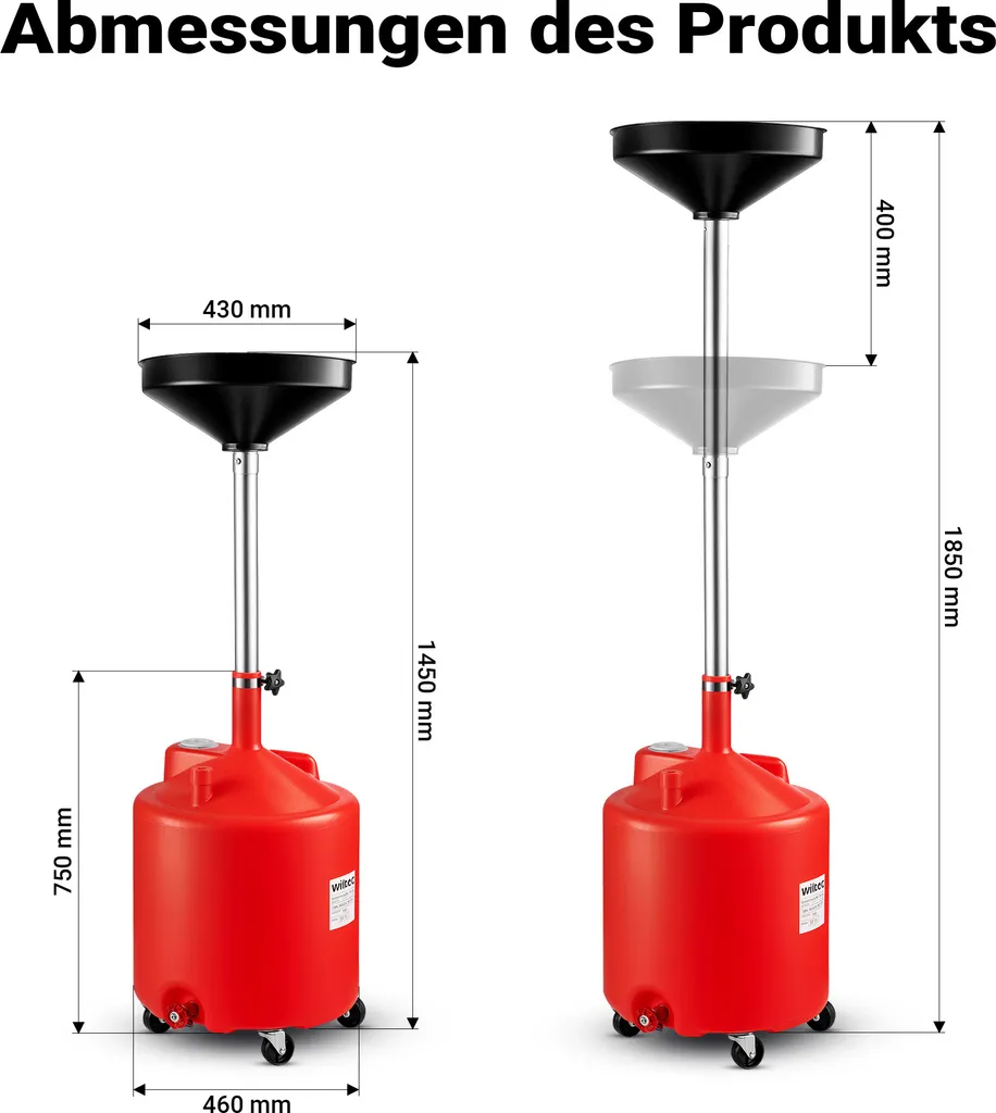 Wiltec Carrello Raccogli Olio 75L Professionale - Altezza Regolabile - 3