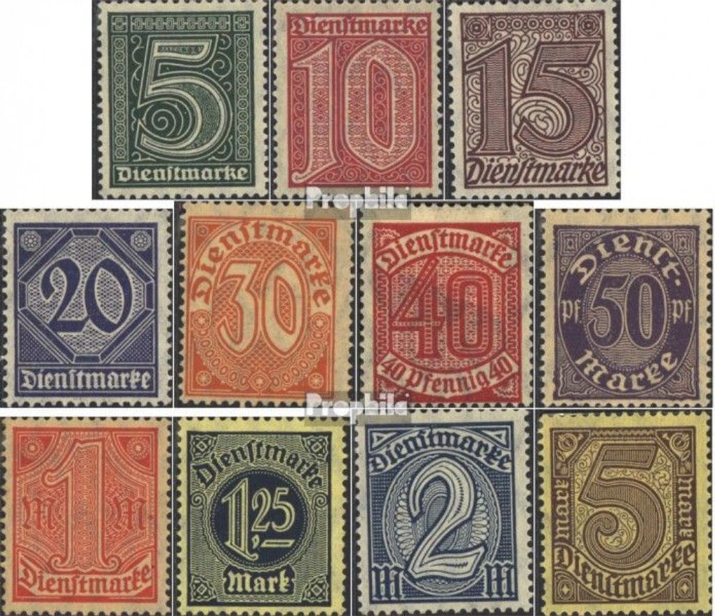 Briefmarken Deutsches Reich 1920 Mi D23-D33 (kompl.Ausg.) gestempelt Ziffern ohne 21