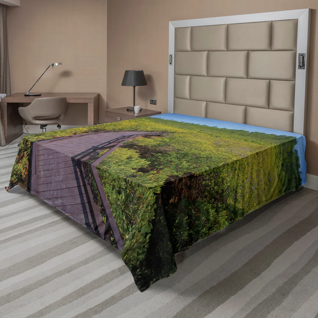 Drap de lit Jungle ABAKUHAUS 244 x 205 cm en microfibre bleu vert