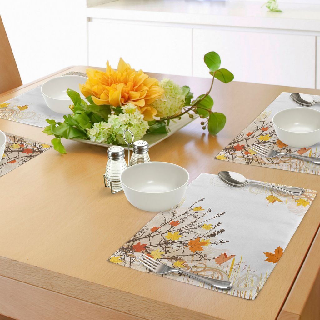 ABAKUHAUS Natur Platzmatten, Autumn Maple Leaves Branches im Herbst Earthen Töne verblassen Woodland Art Print, Tiscjdeco aus Farbfesten Stoff fü...