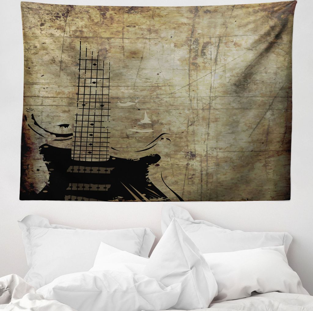 ABAKUHAUS Gitarre Wandteppich, Faded Instrument-Entwurf aus Weiches Mikrofaser Stoff Waschbar ohne Verblassen Digitaldruck, 150 x 110 cm, Pale Brau...