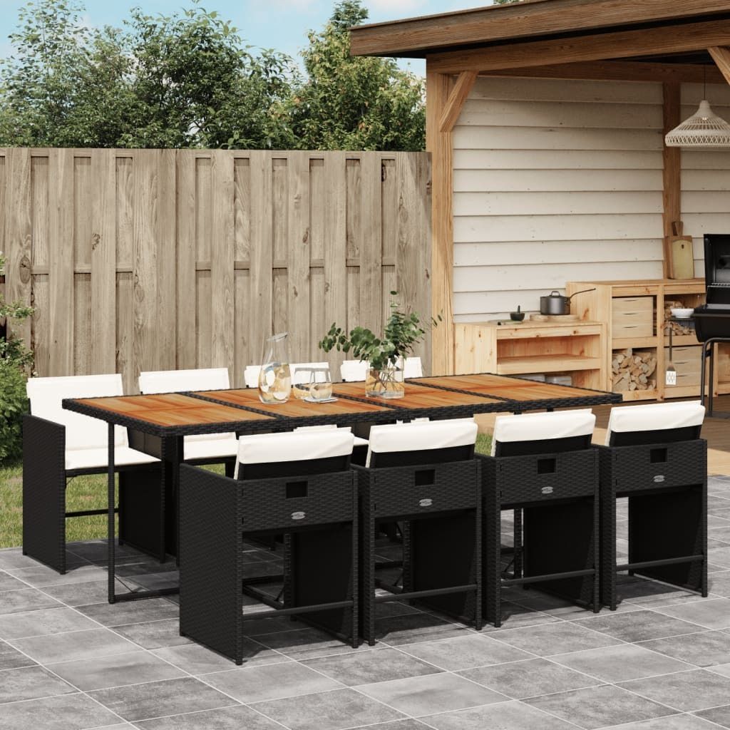 Design 9-tlg. Garten-Essgruppe mit Kissen Schwarz Poly Rattan, Gartenmöbel-Sets 2024 Neu