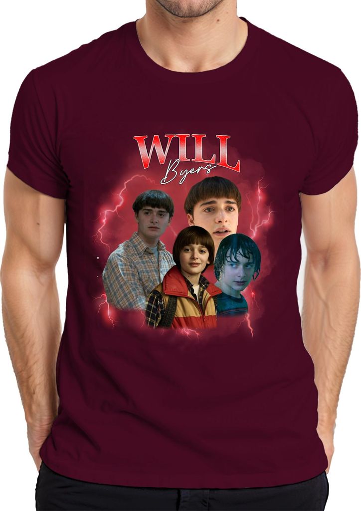 WILL Byers Stranger Fan Geschenk Retro Vintage Serie 90s Bootleg Herren T-Shirt, Burgundy, S