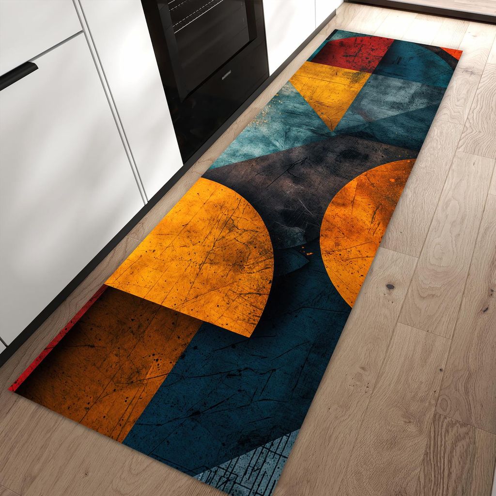 Küchenteppich 60x90cm rutschfest & abwischbar PVC Läufer - Geometrische Kunst