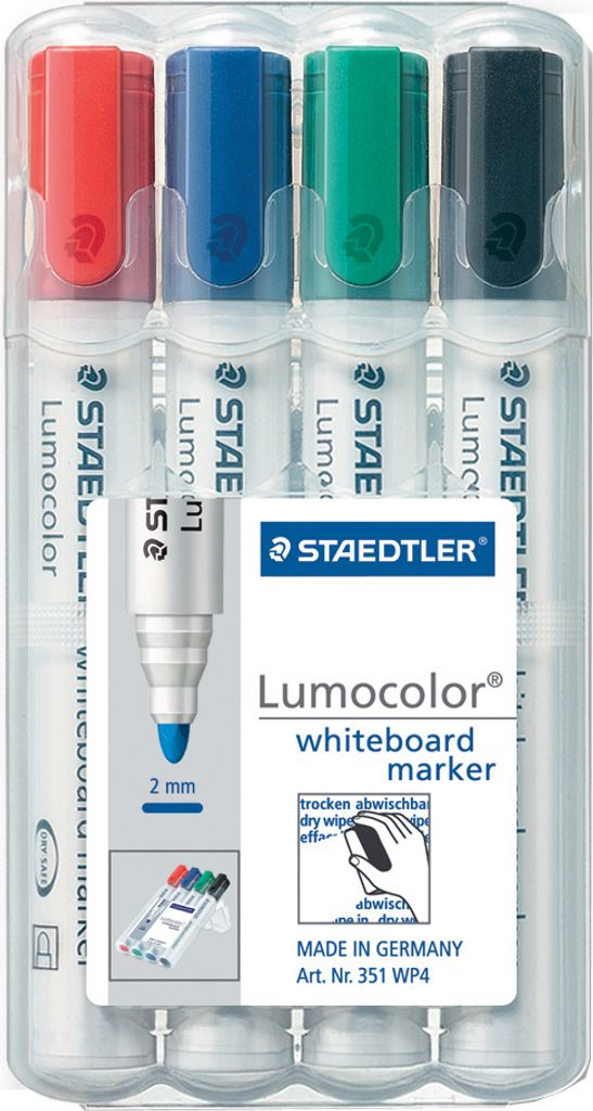 Marqueur effaçable à sec pour tableau blanc 4 couleurs étui Image du produit 