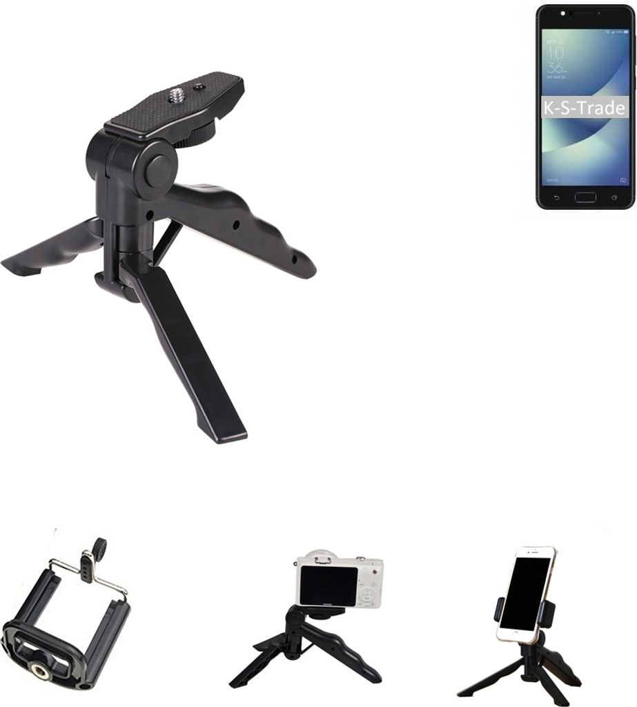 K-S-Trade Stativ Tisch-Ständer Dreibein Handy-Stativ Ständer kompatibel mit Asus ZenFone 4 Max 5.2 Zoll Mini-Stativ Smartphone Tripod Handy-Stativ