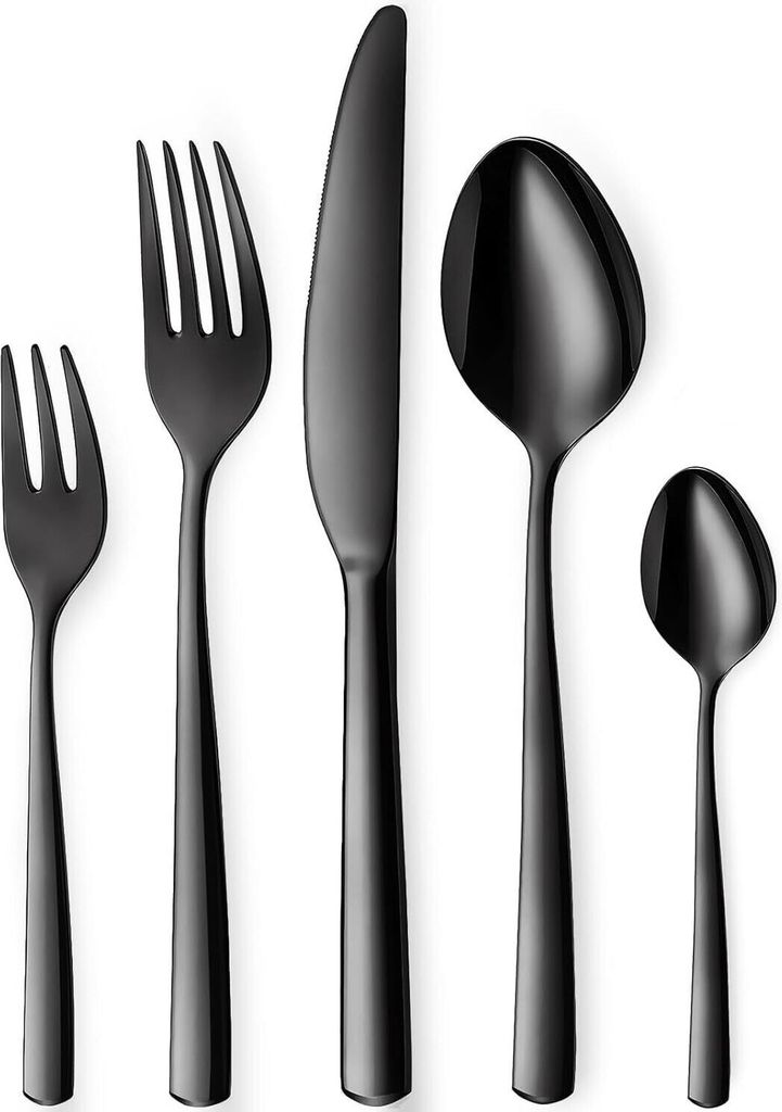 Besteck Set 6 Personen, 30 teilig Edelstahl Besteckset Schwarz Matt, Essbesteck Set mit Messer Gabel Löffel, Hochwertiges Edelstahlbesteck, Spülm...