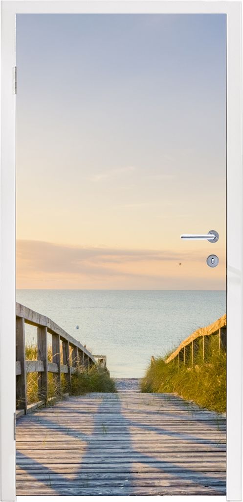 MuchoWow Türtapete Selbstklebende Türfolie Ruhiger Strand in Deutschland bei Sonnenuntergang 85x215 cm Türposter Türaufkleber Klebefolie Tür...