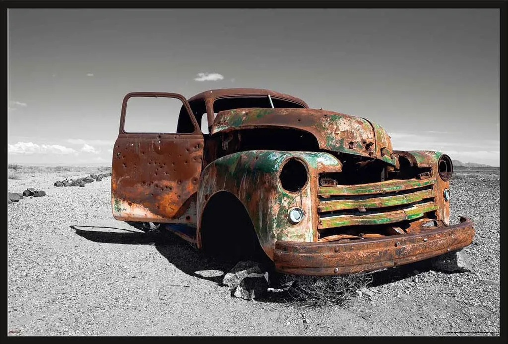 Poster Encadré Wrecked Truck Anti-Reflet Shinsuke avec Vitre Acrylique