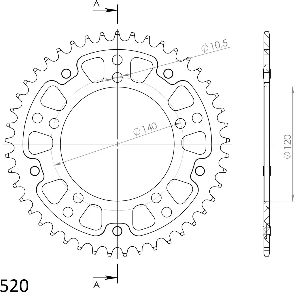 Couronne Supersprox Stealth 520 Or 45 Dents RST-1793:45-GLD pour Moto