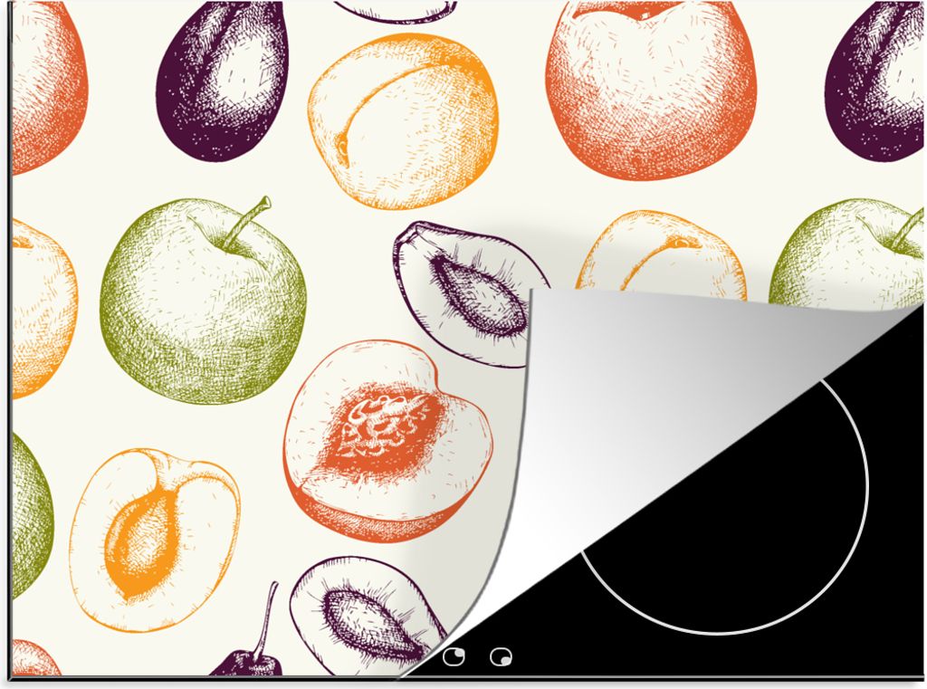 KitchenYeah Herdabdeckplatte Muster - Lebensmittel - Illustration , 71x52cm, Küche Deko, Ceranfeld Herdabdeckung, Abdeckplatte fùr Kochfeld