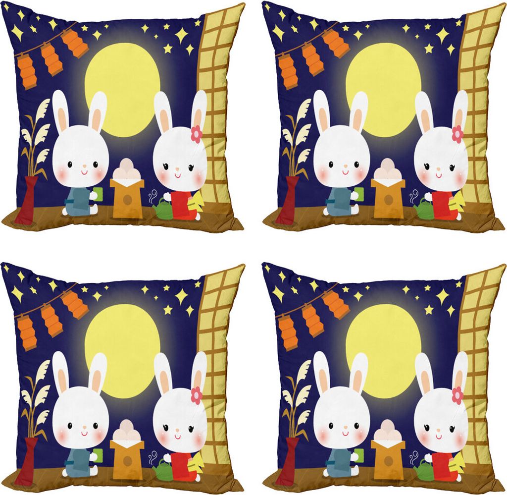 ABAKUHAUS Anime Kissenbezug Set (4 Stück), Tsukimi Festival Hasen, Moderner Doppelseitiger Digitaldruck, 50 cm x 50 cm, Mehrfarbig