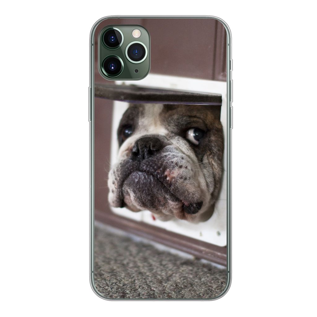 MuchoWow Handyhülle Schutzhülle Hülle für iPhone 11 Pro Max Hund - Lustig - Katzenklappe - Kinder - Jungen - Mädchen - Kinder Silikon Softca...
