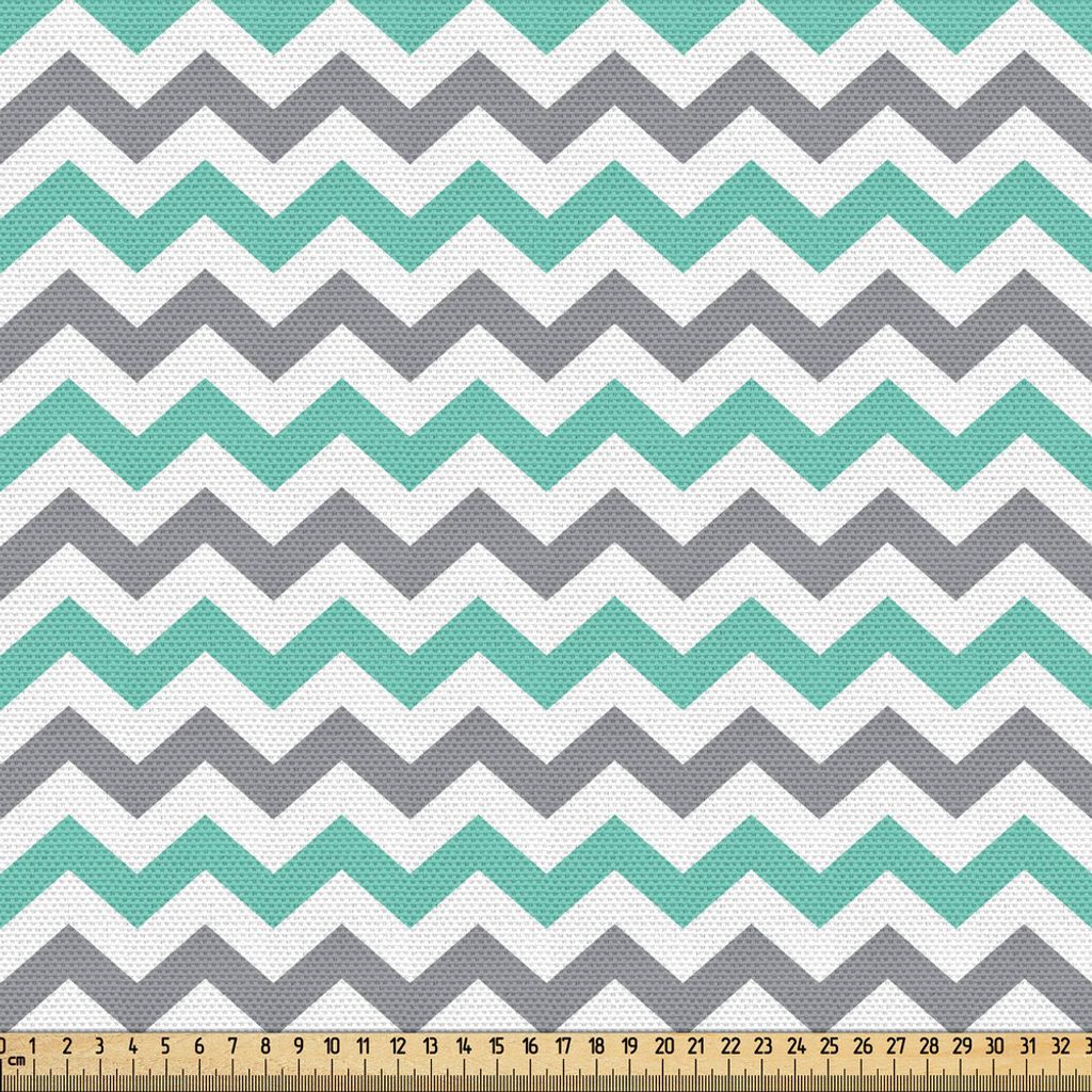 ABAKUHAUS Winkel Gewebe als Meterware, Zickzack Motiven Geometrisch Gewellte Fischgrätenstich Streifen Muster, 1 M (148 x 100 cm), Seafoam Grau Weiß