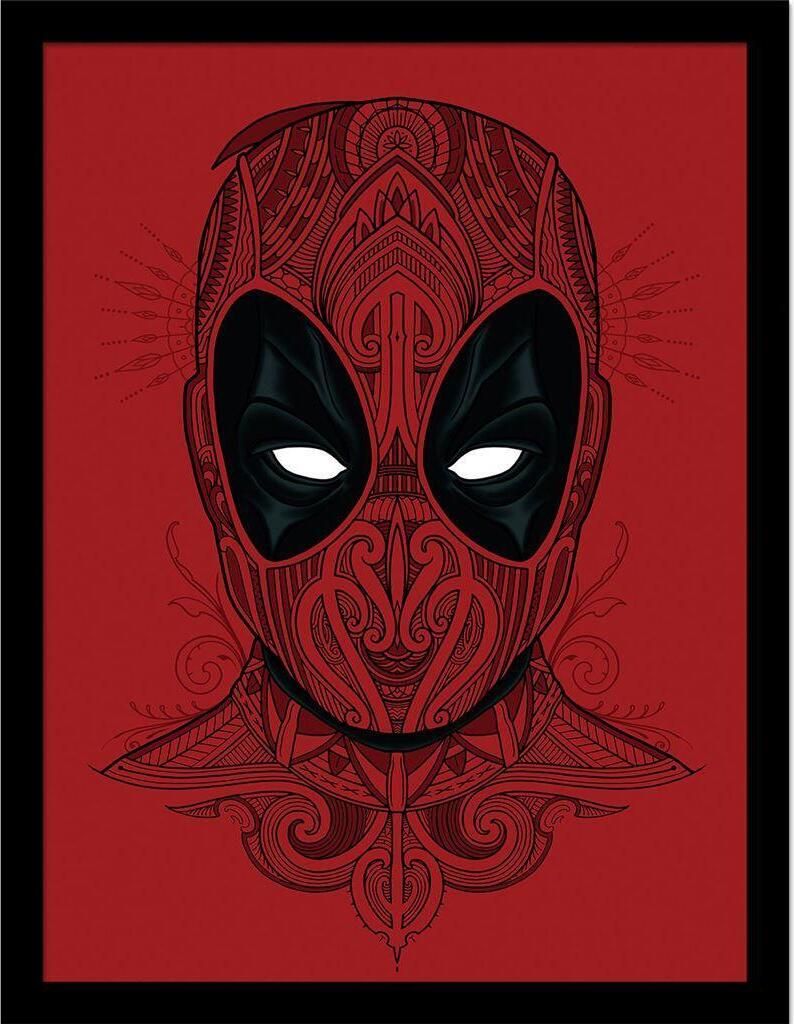 Deadpool - Gerahmtes Poster, Mandala PM8959 (40 cm x 30 cm) (Rot/Schwarz)