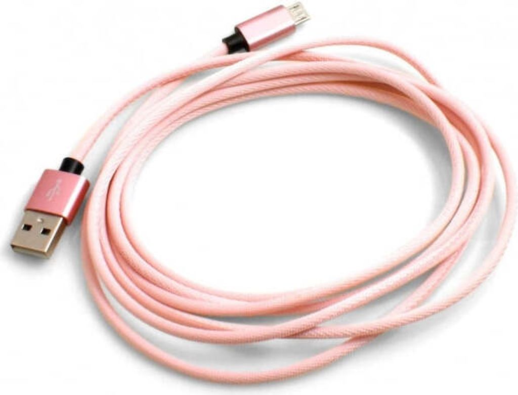 SYSTEM-S Micro USB 2.0 Kabel 200 cm geflochtene Nylon Ummantelung Pink