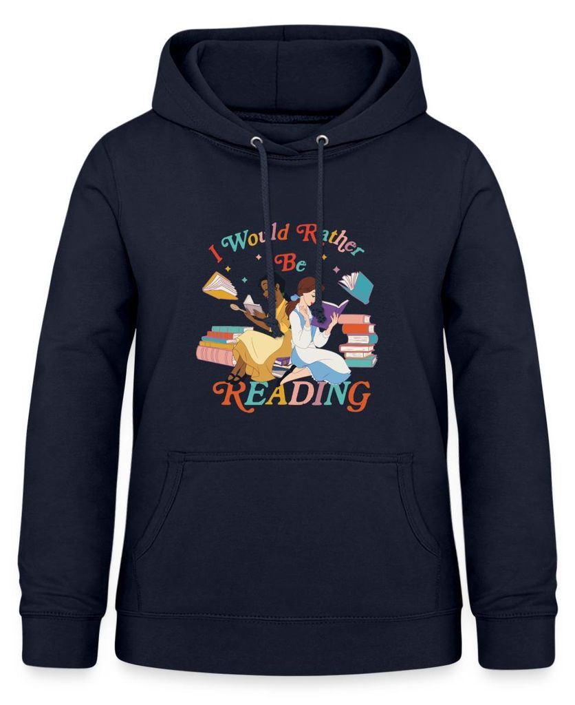 Prinzessin Tiana & Belle I Would Rather Be Reading Damen Hoodie, XL, Navy