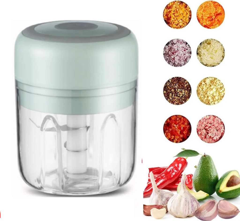 Elektrisch Zerkleinerer Küche,Gemüseschneider,Mini Knoblauchhacker Gemüsezerkleinerer für Knoblauch Gemüse Obst Fleisch Multizerkleinerer(Grün)