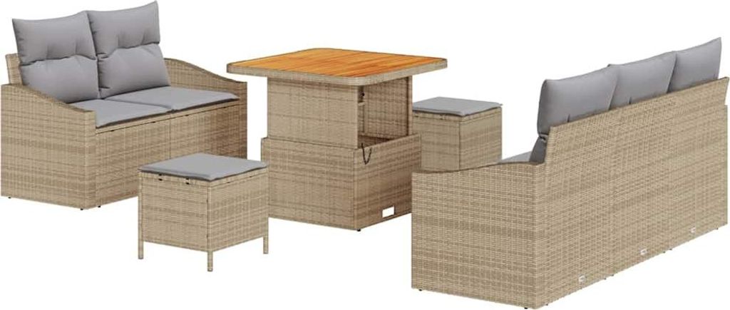 vidaXL Garten-Sofa-Set mit Kissen 8 pcs Beige und Hellgrau