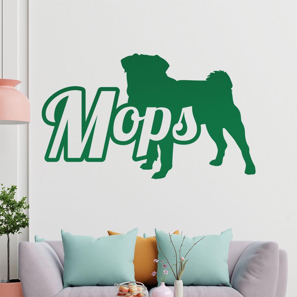 KIWISTAR Mops mit Name Schrift Silhouette Wandtattoo in 6 Größen - Wandaufkleber Wall Sticker - Dekoration, Küche, Wohnzimmer, Schlafzimmer, Bad...