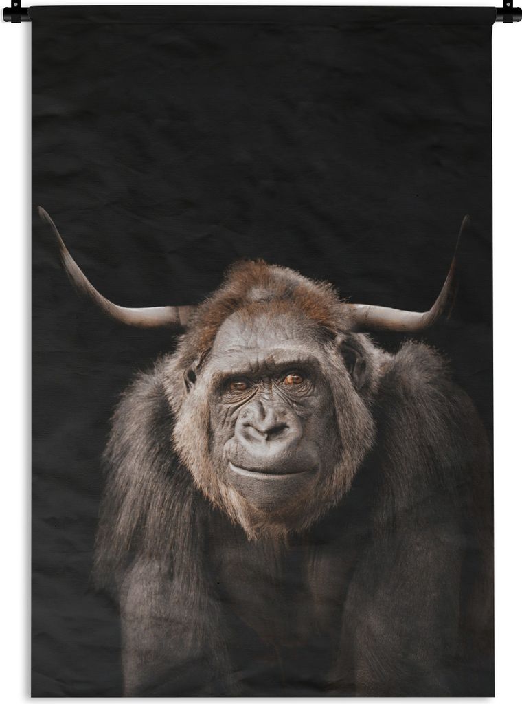 MuchoWow Wandteppich Wandbehang Gorilla - Schwarz - Tier 90x135 cm Tapisserie Dekoration Wandtuch - Baumwolle - Wandskulptur