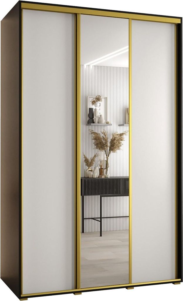 MEBLE KRYSPOL Davos 3 Schrank, drei Türen - 235,2x160x60 cm - Schwarz Weiß Gold