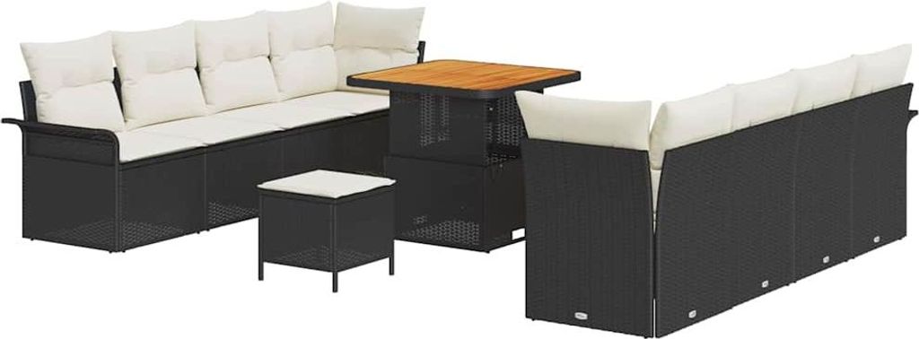 (Robust Möbel) Garten-Sofa-Set - elegantes Design - Sitzgruppe mit Sofa, Tisch - 11 pcs Schwarz Poly-Rattan - Terassenmöbel DEMöbel613420