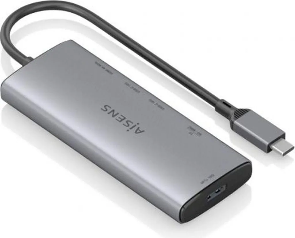 Station d'accueil Aisens ASUC-6P029-GR Hub USB-C Gris 6 en 1 Haute Qualité
