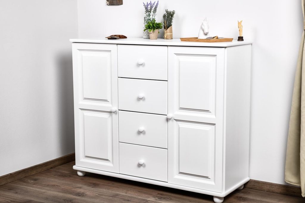Kommode Kiefer massiv Vollholz Weiß Junco 164 – Produktbild 