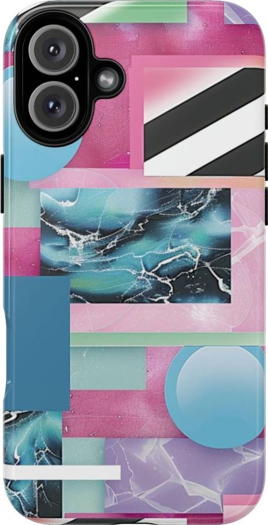 Abstraktes geometrisches Muster in Pink und Blau – Hülle Kompatibel mit iPhone 16 Plus