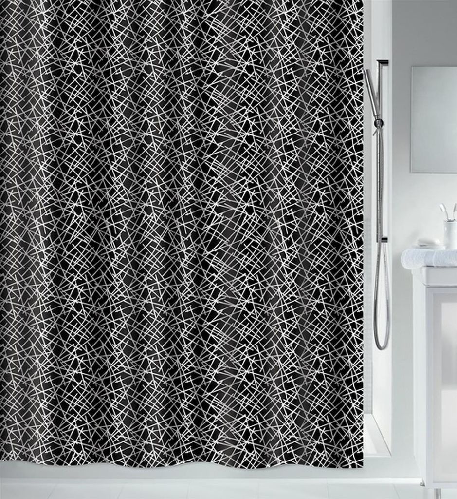 Spirella Anti-Schimmel Duschvorhang - Anti-Bakteriell, waschbar, wasserdicht, Polyester, „Lines“ 120x200cm Schwarz