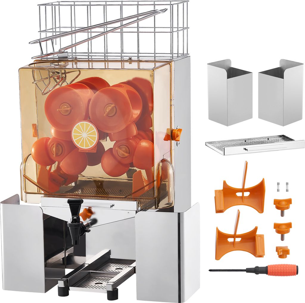 Kommerzielle Orangenpresse von SucceBuy, 120 W, automatisch. Saftpressung mit Wasserhahn. Edelstahl. Presst 20 Orangen pro Minute aus. Mit herauszi...