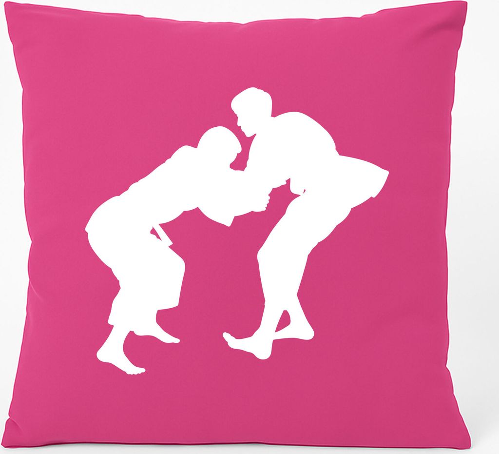Huuraa Kissen Judo Silhouette 40x40cm mit Füllung Fuchsia Baumwolle Dekokissen Geschenkidee