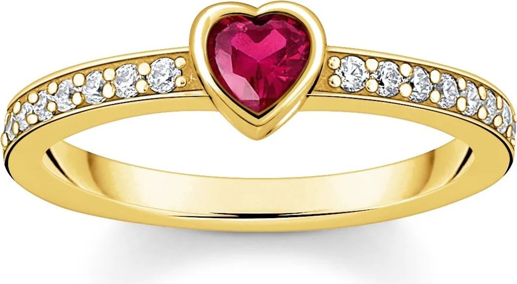 Bague de fiançailles cœur rouge et anneau fin en argent véritable poli
