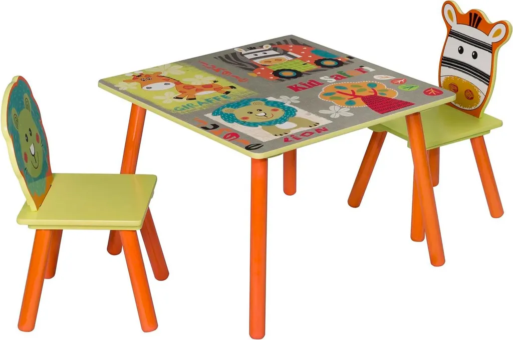 Table de Jeux Enfant Stable en Bois MDF Motif Forêt Bleue 60x60x44 cm