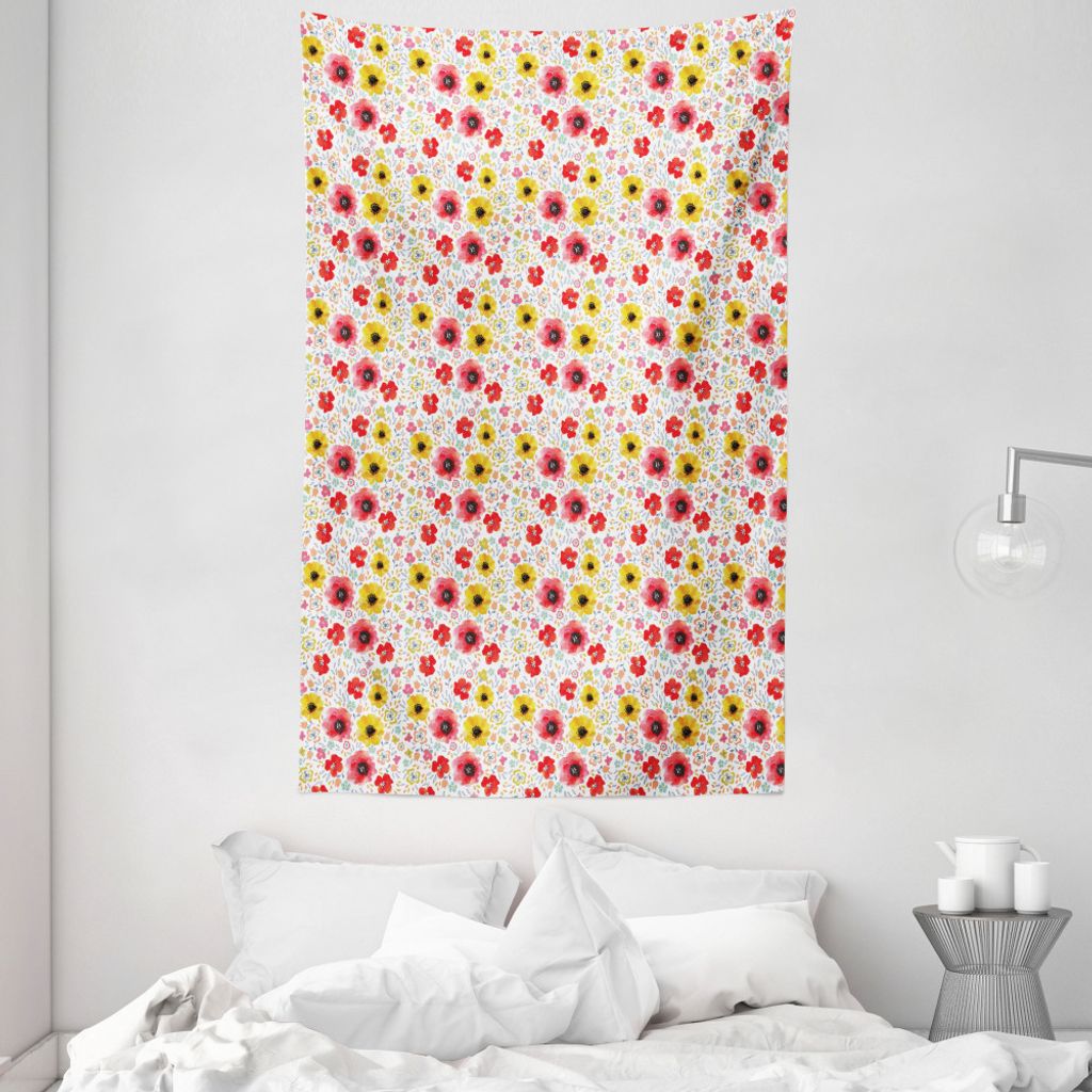 ABAKUHAUS Blume Wandteppich und Tagesdecke, Frühling Mohnblumen-Kunst aus Weiches Mikrofaser Stoff Waschbar ohne Verblassen Digitaldruck, 140 x 23...