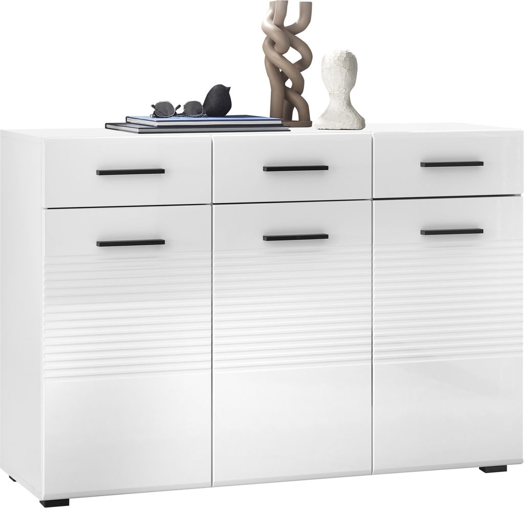 Kommode >BC 1065< in Weiß hochglanz aus MDF - 120x83x40cm (BxHxT)