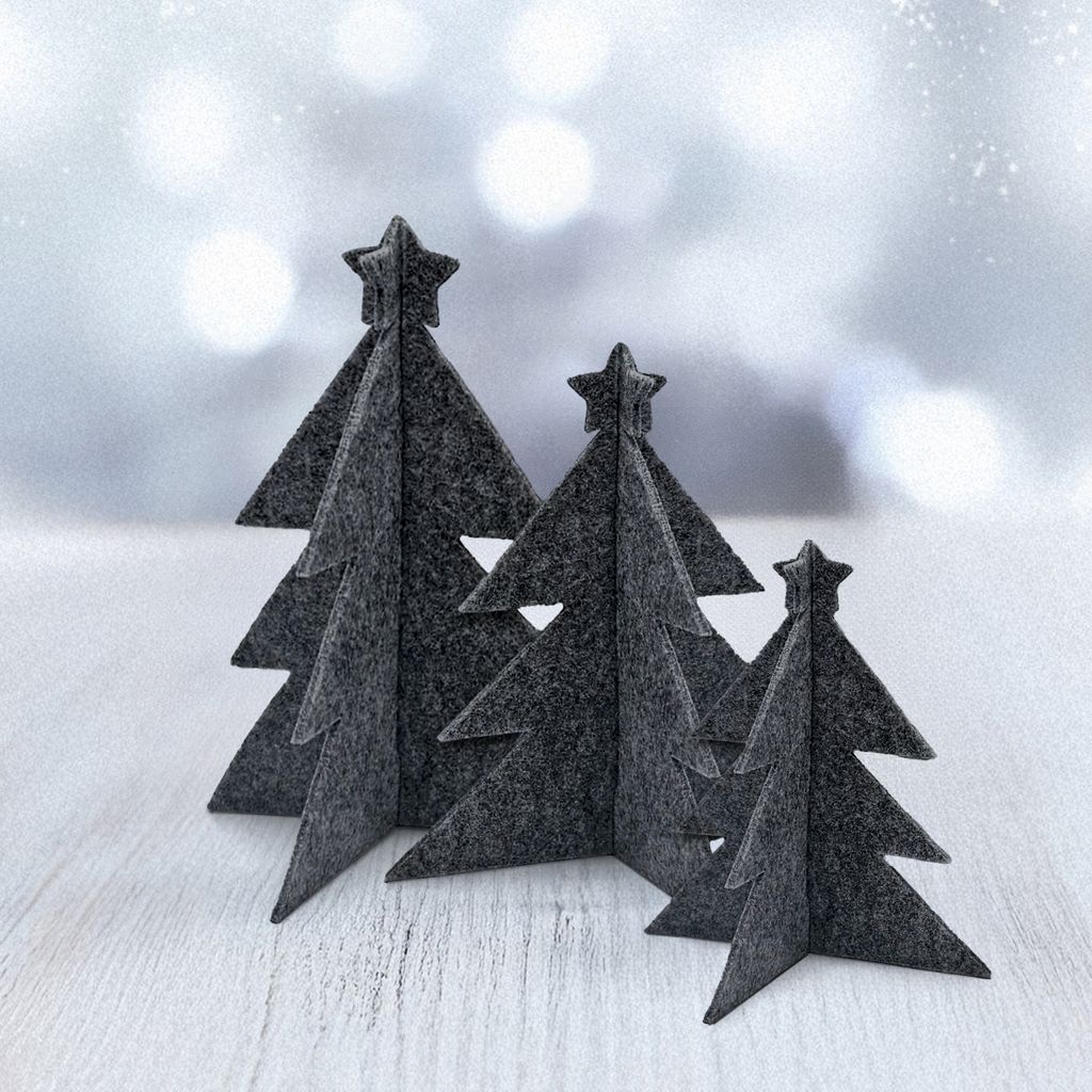 XMAS Weihnachtsdekoration Filz Weihnachtsbaum 3er-Set 15, 18, 21cm für Tisch