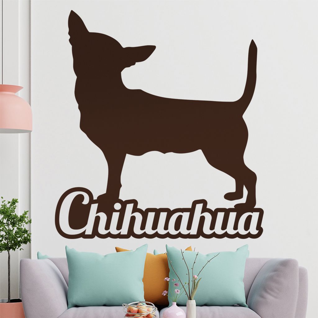 KIWISTAR Chihuahua mit Name Schrift Silhouette Wandtattoo in 6 Größen - Wandaufkleber Wall Sticker - Dekoration, Küche, Wohnzimmer, Schlafzimmer...