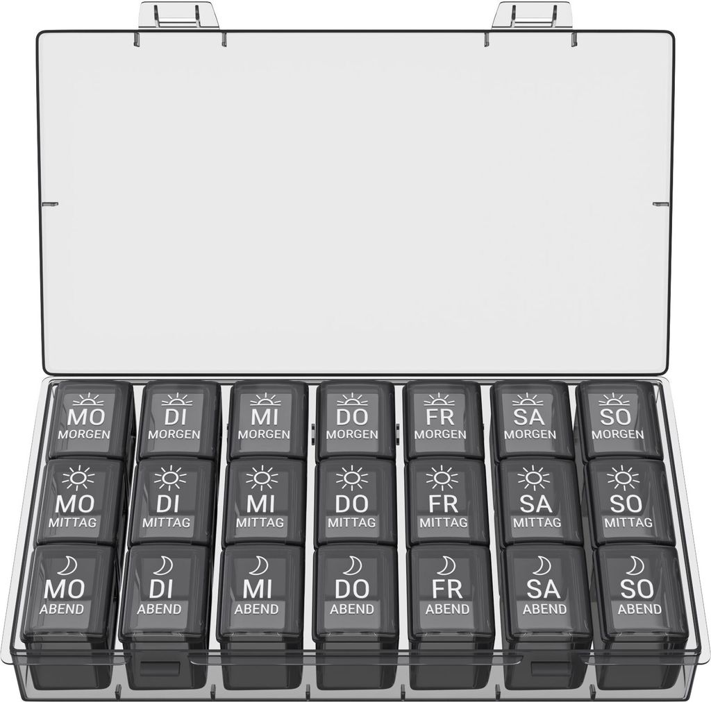 WELLGRO Tablettenbox für 7 Tage - je 3 Fächer pro Tag - Produktbild 