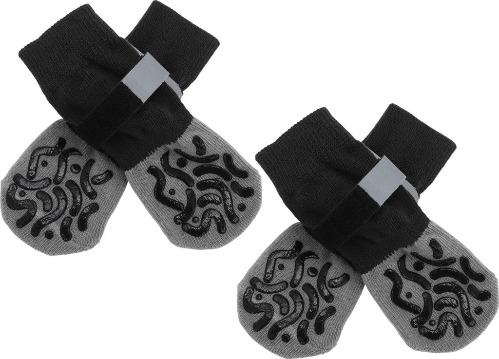 4 Stück rutschfeste Hundesocken mit reflektierenden verstellbaren Bändern, Haustier-Socken für Hunde, Pfoten-Schutz für Holzböden, Schwarz Gra...