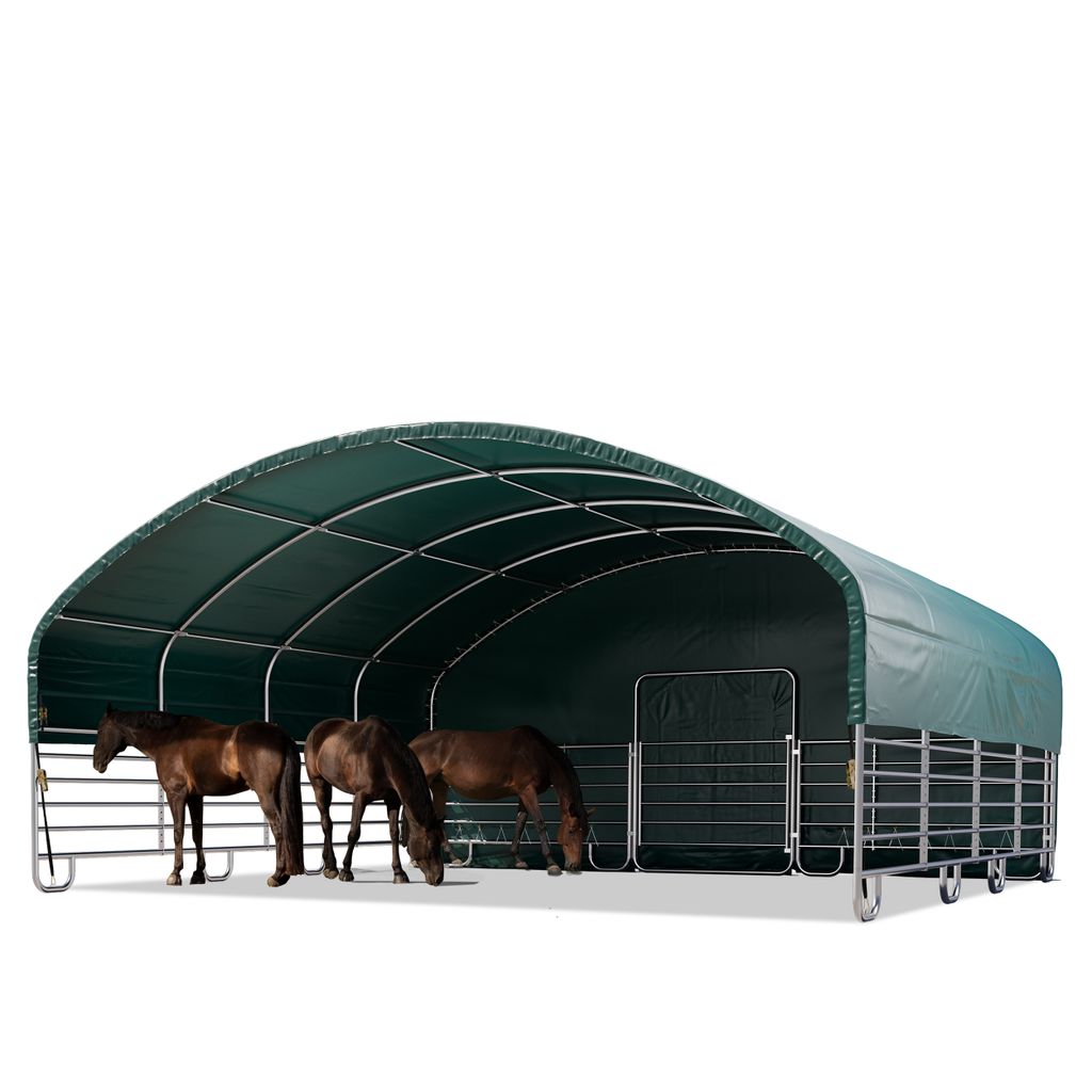 Weidezelt 8x8 m PVC Plane 2300 Newton - für Erduntergrund - vorn offen - grün