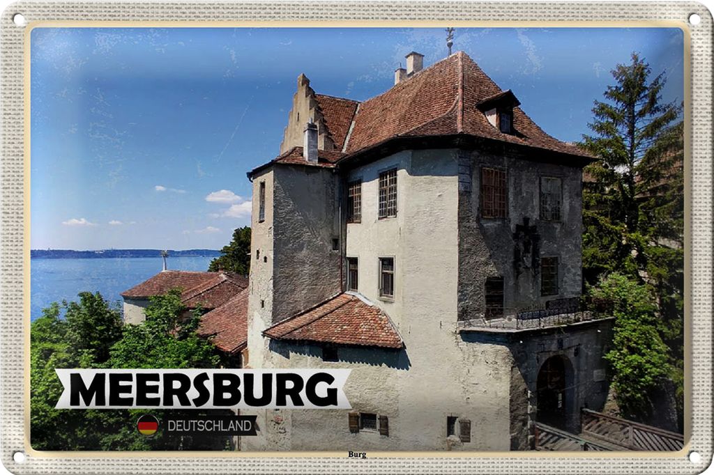 Blechschild Städte Meersburg Burg Architektur 40x30cm