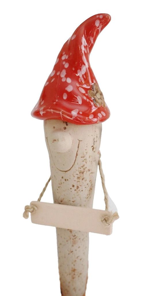 Gartenstecker Wichtel Zwerg Keramik Schild Kräuter Beet Stecker Figur Skulptur