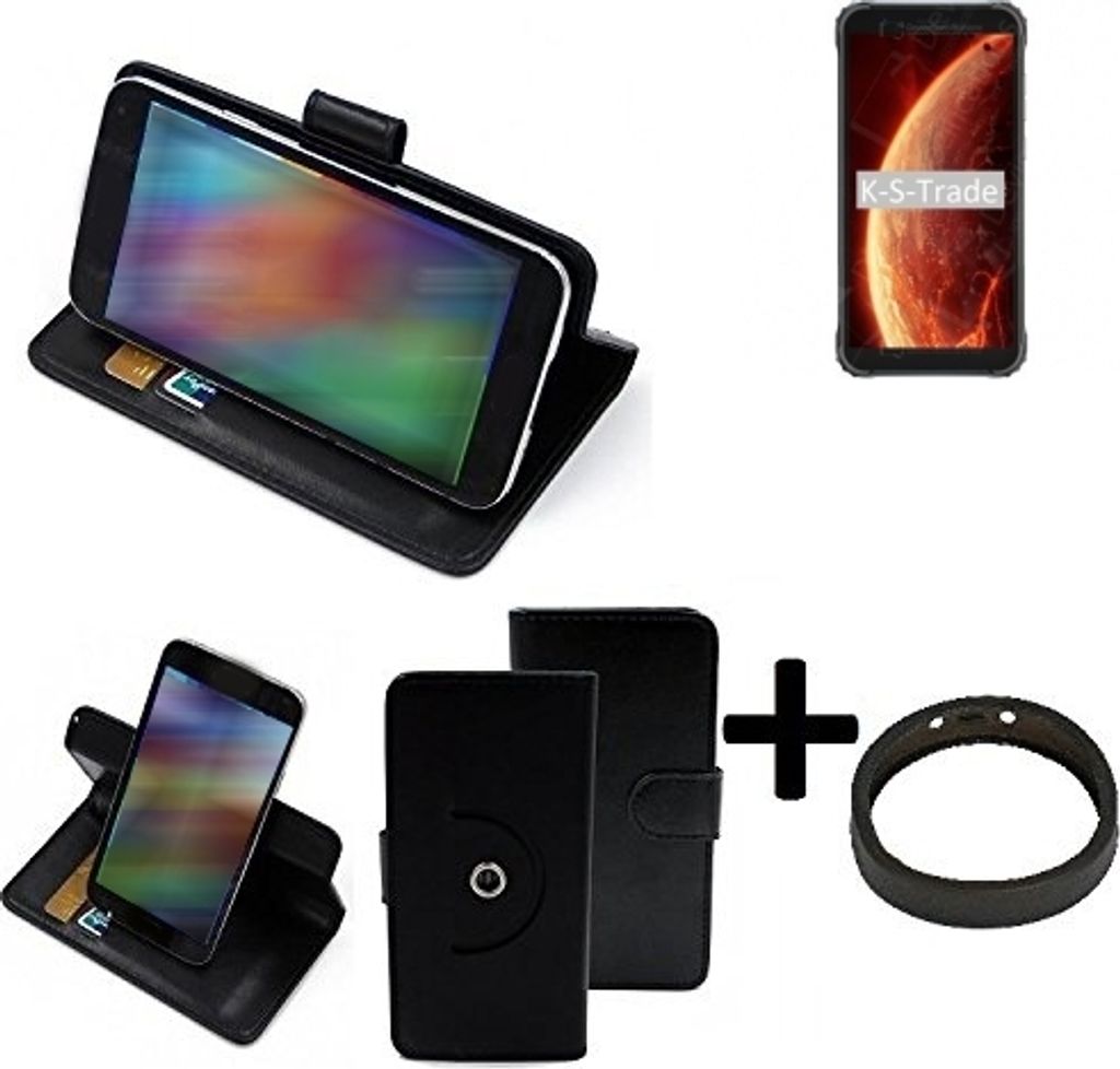 K-S-Trade Case Schutz Hülle kompatibel mit Blackview BV4900 + Bumper Handy Hülle Flipcase Smartphone Cover Handy Schutz Tasche Walletcase schwarz