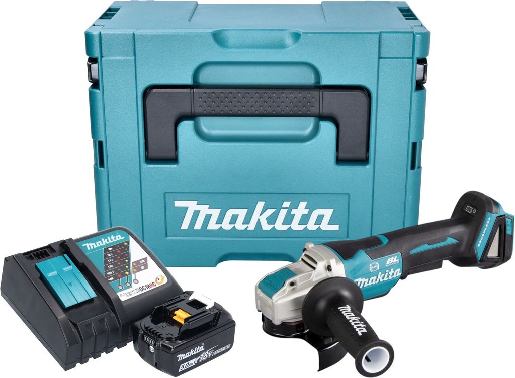 Makita DGA 520 RT1JX1 Akku Winkelschleifer 18 V 125 mm X-LOCK Brushless + 1x Akku 5,0 Ah + Ladegerät + Makpac