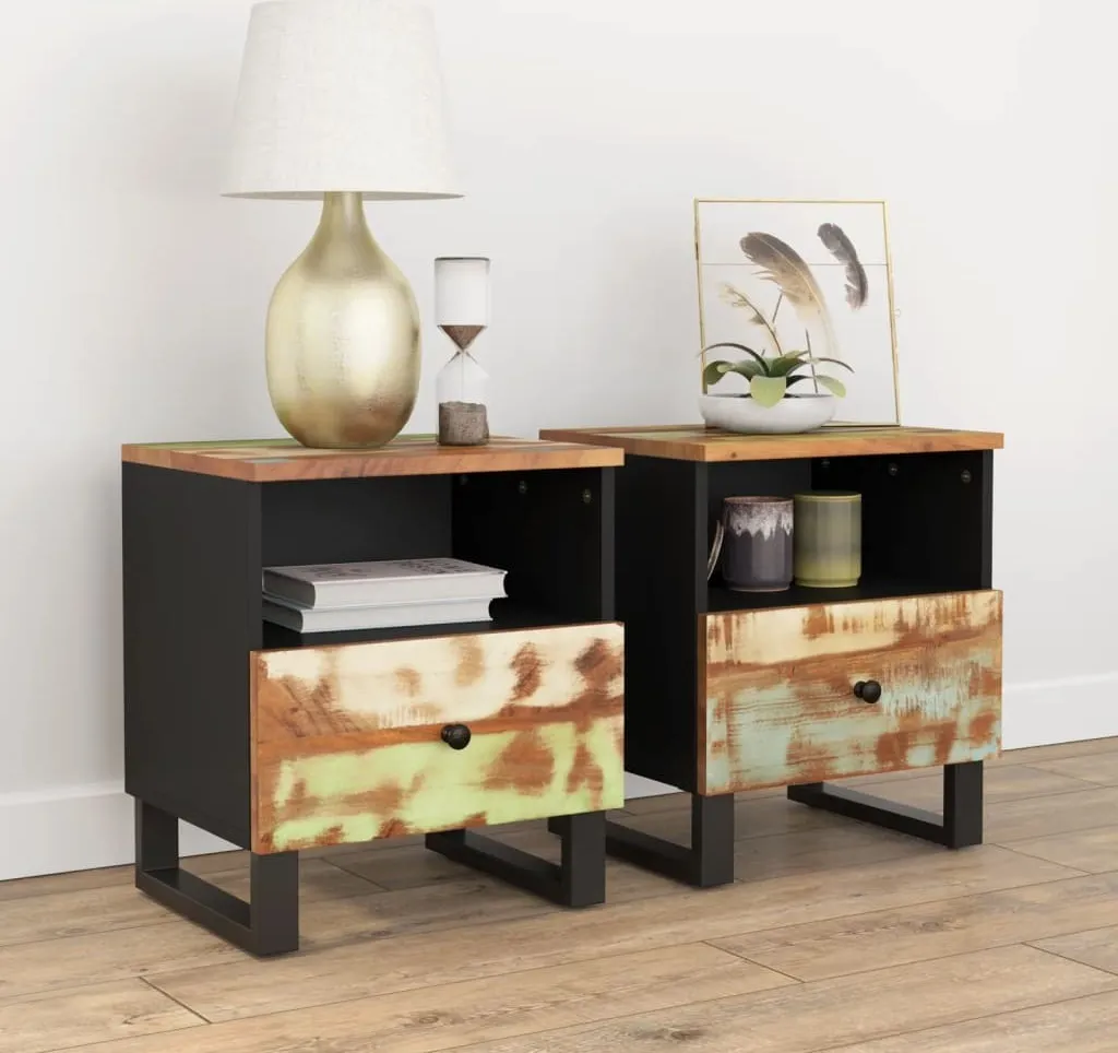 vidaXL Tables de nuit 2 pcs en vieux bois massif et bois composite